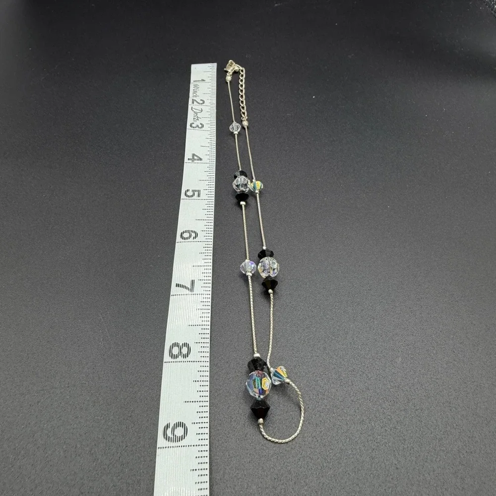 Black Clear AB Crystal Beaded Silver Tone Necklace Minimalist Y2K Sparkle Gift